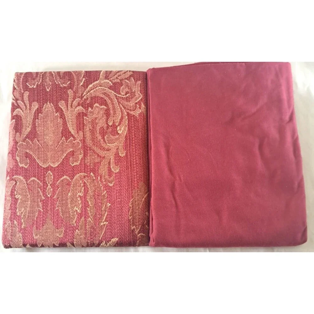 Vintage NEW Round Tablecloth & Topper Centerpiece Red Damask Cottage Victorian